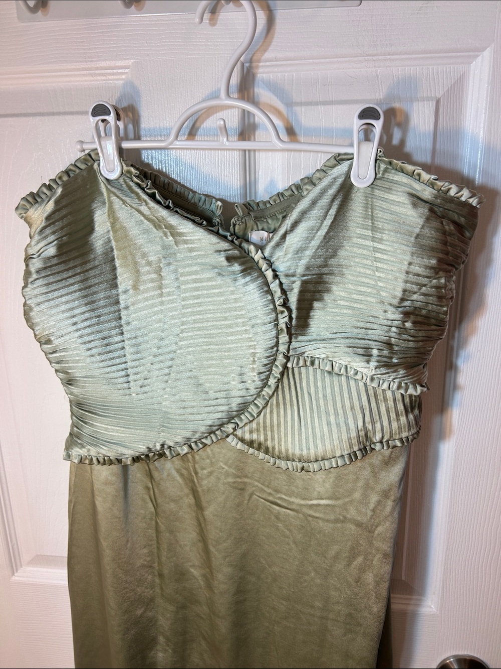 Meshki Larissa Satin Maxi Dress With Ruched Petals - Sage - Picture 6 of 11